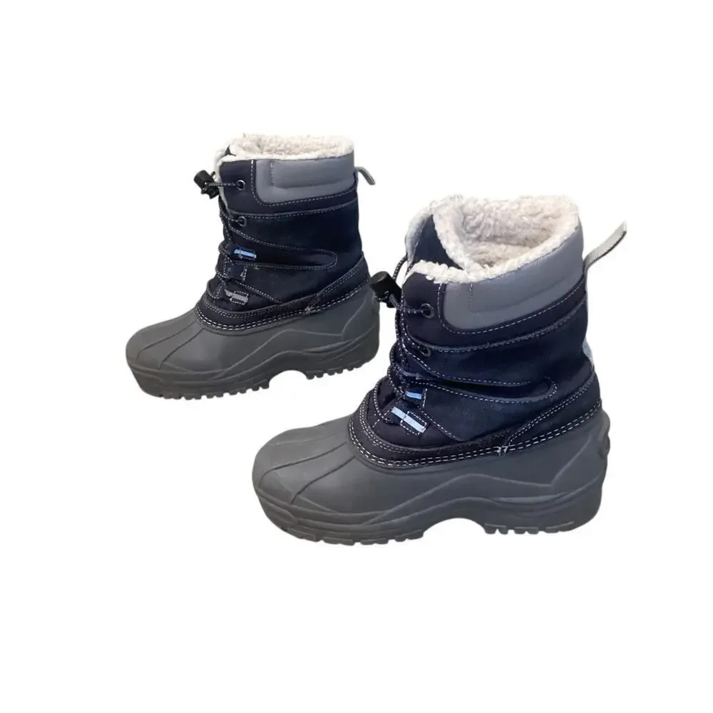 Lands’ End Kids Snow Boats Youth Sz US 3 EU 34 Navy Blue‎ Shearling Lined Winter